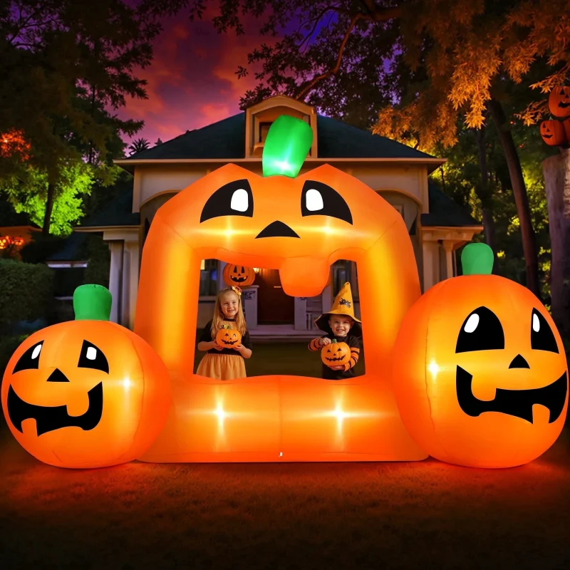 Firstness 8.5FT Halloween Inflatable,Pumpkin Photo with Lights for Party Yard Decorations