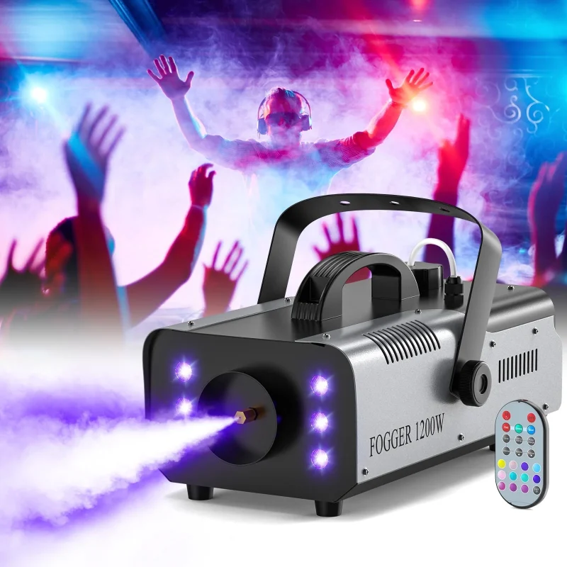 Fog Machine 1200W and 6000CFM Smoke Machine with Wireless Remote Control and 6 Colorful LED Lights for Christmas Thanksg