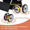 Foldable Cat/Dog Pet Stroller With 4 Wheel, Storage Basket, Cup Holder - Black