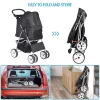 Foldable Cat/Dog Pet Stroller With 4 Wheel, Storage Basket, Cup Holder - Black