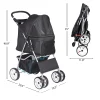 Foldable Cat/Dog Pet Stroller With 4 Wheel, Storage Basket, Cup Holder - Black