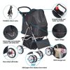 Foldable Cat/Dog Pet Stroller With 4 Wheel, Storage Basket, Cup Holder - Black