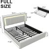 Full Upholstered Platform Bed Frame With 4 Storage Drawers, LED Lights, Adjustable Headboard And Charging Station - Whit