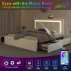 Full Upholstered Platform Bed Frame With 4 Storage Drawers, LED Lights, Adjustable Headboard And Charging Station - Whit