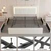 Full Upholstered Platform Bed Frame With 4 Storage Drawers, LED Lights, Adjustable Headboard And Charging Station - Whit