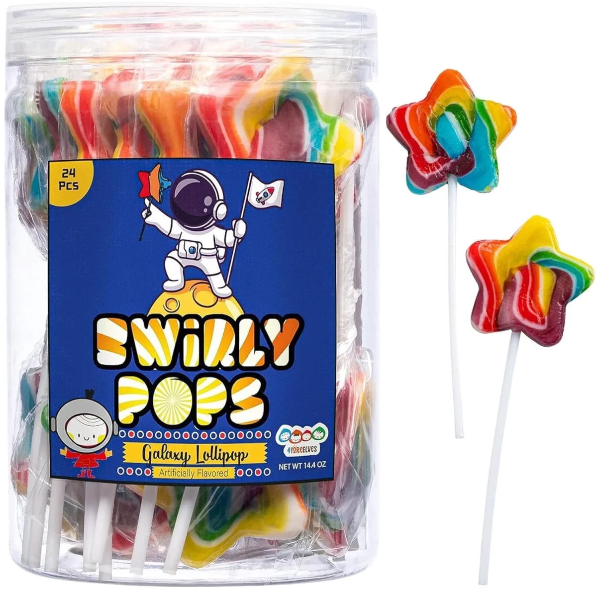 Galaxy Star Rainbow Lollipops Individually Wrapped, Bursting with Fruity Flavor, Great Swirl Lollipops for Kids Birthday