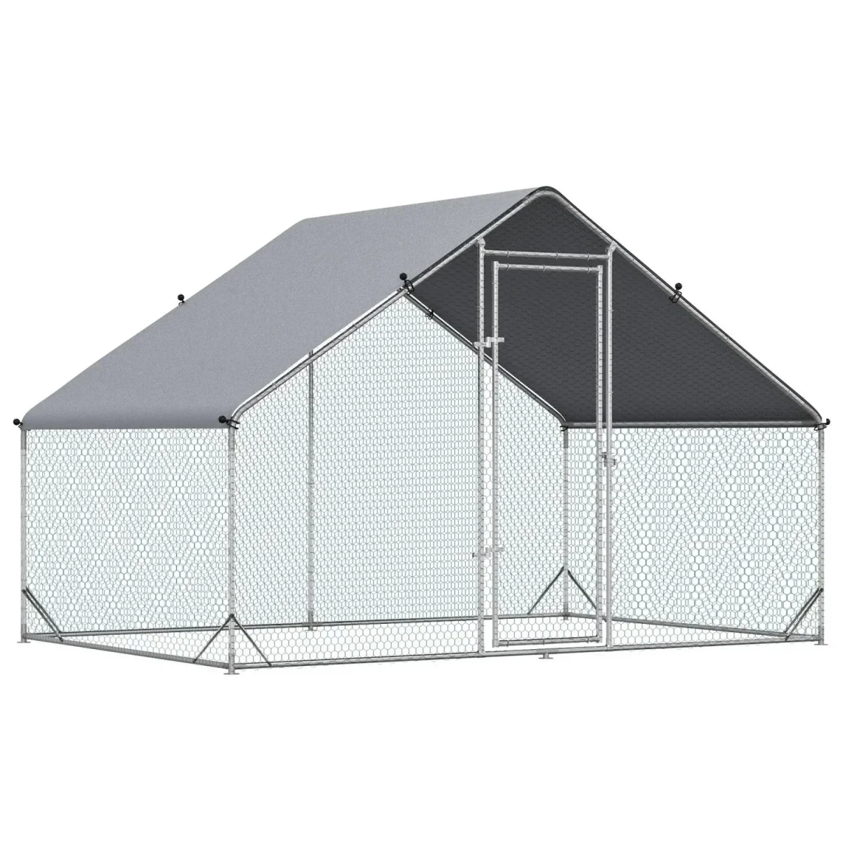 GFVCNIO Metal Coop Run With Cover, 10 x 6.5 x 6.5, Silver