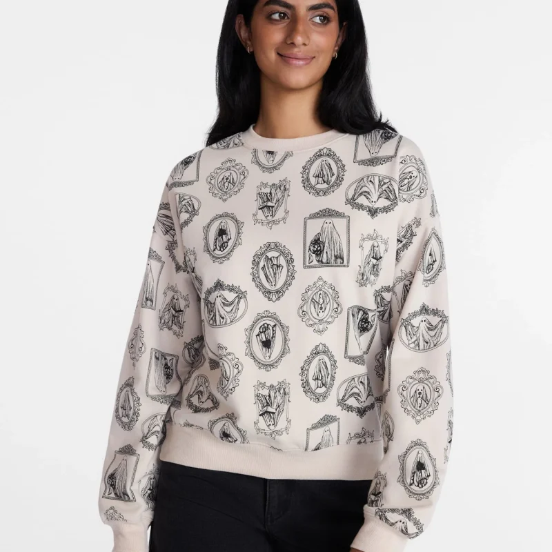 Ghost Frame Women's Halloween Graphic Crew Pullover Sweatshirt