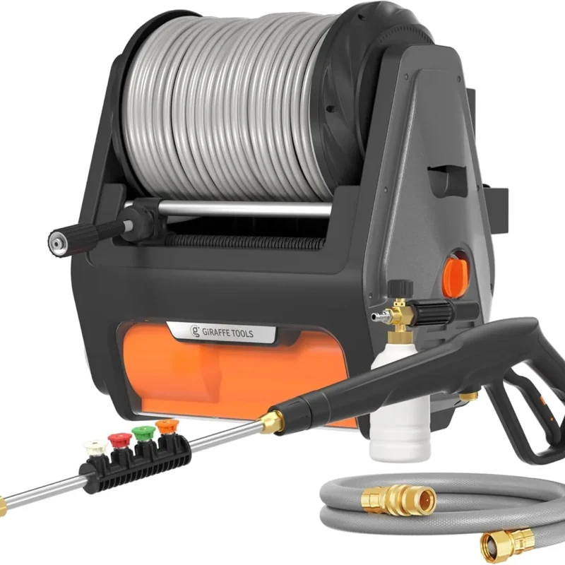 Giraffe Tools Grandfalls Wall-Mounted Pressure Washer, 2900 PSI, 2.2 GPM, 100ft Retractable Hose - Super 134