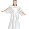 Girls Angel Costume, 3 Pcs Dress Halo Wings White Fancy Dress Up for Nativity Halloween Christmas 3-4 Years