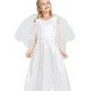 Girls Angel Costume, 3 Pcs Dress Halo Wings White Fancy Dress Up for Nativity Halloween Christmas 3-4 Years