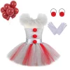 Girls Clown Tutu Dress Costume with Balloons and Gloves, Toddler Kids Clown Costume Outfits Halloween Party