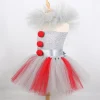 Girls Clown Tutu Dress Costume with Balloons and Gloves, Toddler Kids Clown Costume Outfits Halloween Party