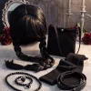 Girls Halloween Costume Fancy Dress with Wig Black for Kids Carnival Party 7-8 Years
