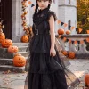 Girls Halloween Costume Fancy Dress with Wig Black for Kids Carnival Party 7-8 Years