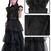 Girls Halloween Costume Fancy Dress with Wig Black for Kids Carnival Party 7-8 Years