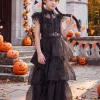 Girls Halloween Costume Fancy Dress with Wig Black for Kids Carnival Party 7-8 Years