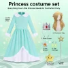 G*irls Halloween Princess Dress with Accessories, Blue Princess Dress with Wig Wand Crown Earrings and Star Earrings