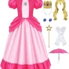 G*irls Halloween Princess Dress with Accessories, Blue Princess Dress with Wig Wand Crown Earrings and Star Earrings