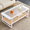 Glass Top Imitation Rattan Solid Wood Side Table, White - W1151134809