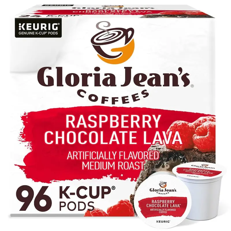 Gloria Jean's Raspberry Chocolate Lava Medium Roast K-Cup Coffee Pods, 96 Count - Keurig Compatible
