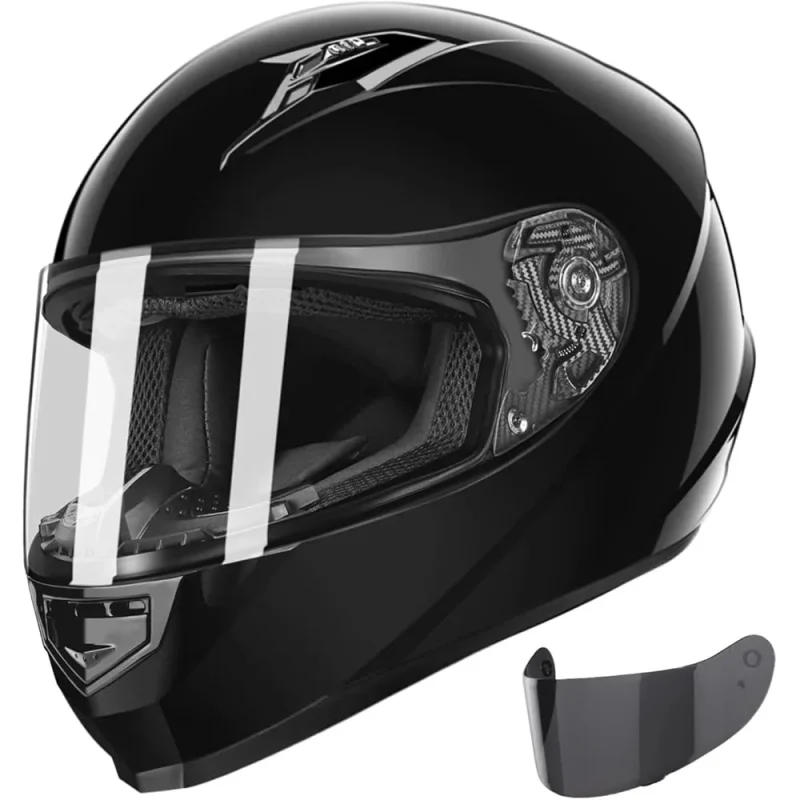 GLX Full Face Motorcycle Helmet, Black, Large, Tinted Visor, DOT Approved - GX11