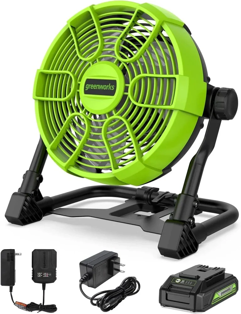 Greenworks 24V 10in 5-Speed Fan 500 CFM With 2.0Ah USB Battery And Charger