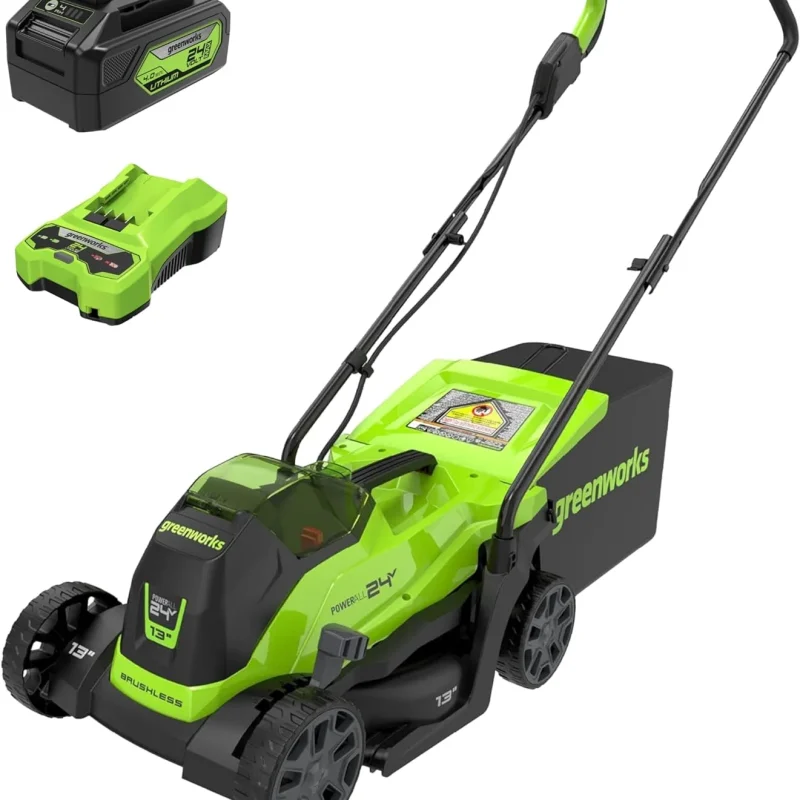 Greenworks 24V 13 Inch Brushless Cordless Lawn Mower With 4.0Ah Battery And Charger