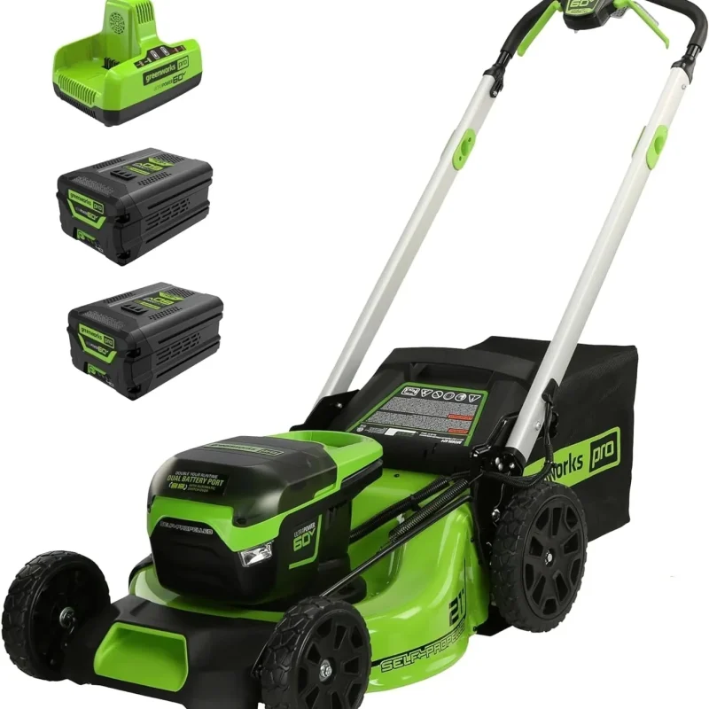 Greenworks Cordless Self-Propelled Lawn Mower, 60V, 21-Inch, 2 x 4.0Ah Batteries, Dual-Port Rapid Charger