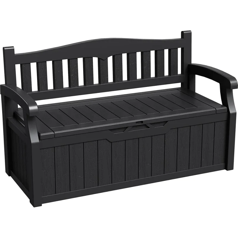 Greesum Outdoor Resin Storage Bench, 80 Gallon, Black