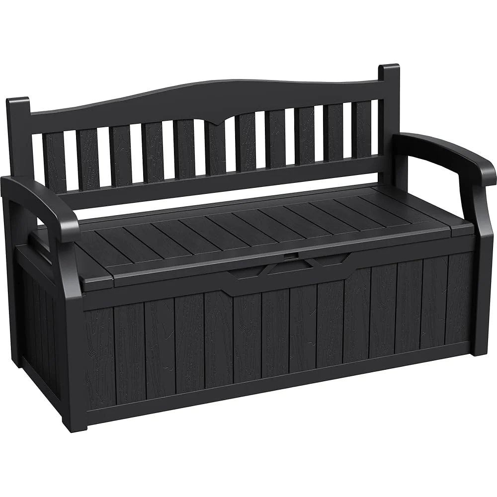 Greesum Outdoor Resin Storage Bench, 80 Gallon, Black