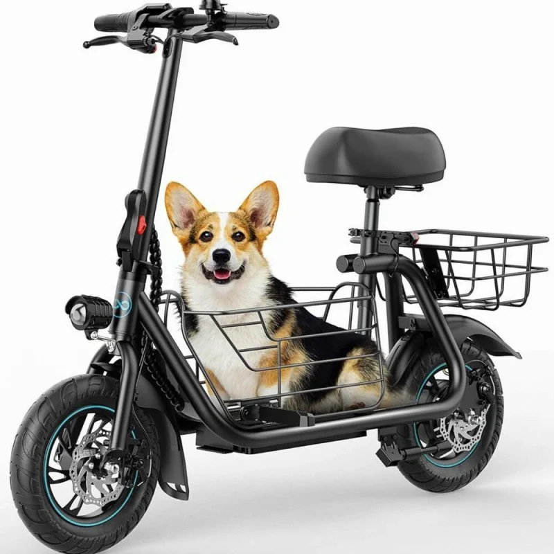 Gyroor Electric Scooter With Basket And Seat, 550W, 20 Mile Range, Black-FP9 - C1S