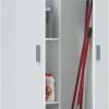 Habitdesign Multi-Purpose Broom Cabinet, 2 Doors, 3 Shelves, 180 x 73 x 37 cm, Matt White
