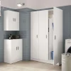 Habitdesign Multi-Purpose Broom Cabinet, 2 Doors, 3 Shelves, 180 x 73 x 37 cm, Matt White