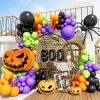 Halloween Balloons Set, 65Pcs 12Inch Black Orange Purple Green Balloons Kit, Black and Orange Latex Balloons for Birthda