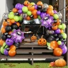 Halloween Balloons Set, 65Pcs 12Inch Black Orange Purple Green Balloons Kit, Black and Orange Latex Balloons for Birthda