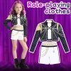 Halloween Costume Pop Star Stage Outfit Pop Idol Jacket Top and Shorts 3-Piece Set