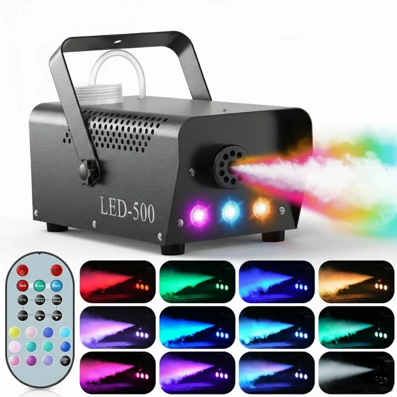 Halloween Fog Machine 500W RGB LED Smoke Machine Stage Lighting Effect with Remote Control for Halloween Wedding DJ Show