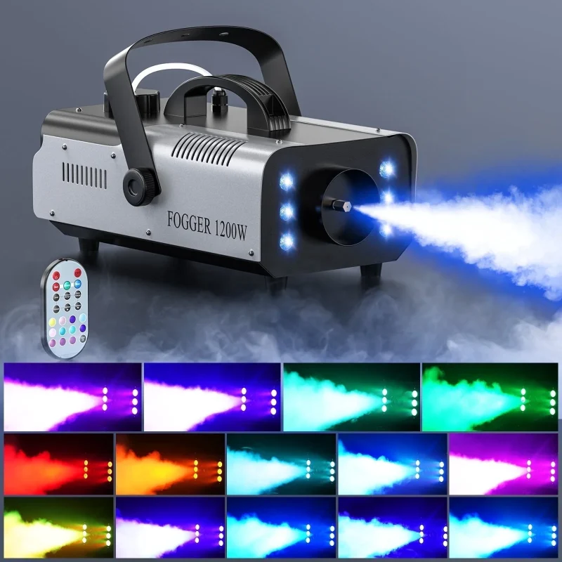 Halloween Fog Machine Smoke Machine 1200W with RGB LED Lights & Remote - Haze Smoke Generator for Halloween, Party, Stag
