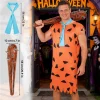Halloween Men's Costume Adult Caveman Cartoon Style Outfit, Orange & Brown for Cosplay Family Parties