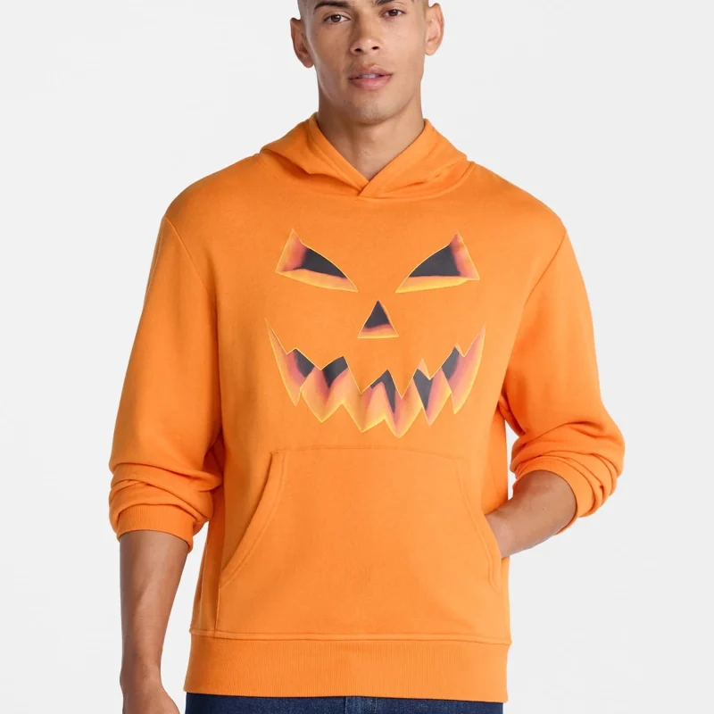Halloween Oversized Fit Jack O'Lantern Pumpkin Graphic Fleece Hoodie Sweatshirt, Men's Sizes XS-4XLT