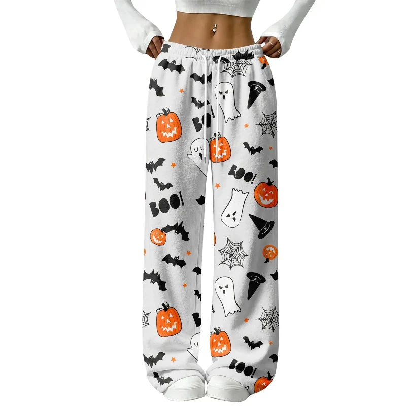 Halloween Pajama Pants for Women Halloween Pumpkin Print Fuzzy Sleep Pants for Women Warm Cozy Pj Bottoms Lounge Pants P