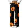 Halloween Pajama Pants for Women Halloween Pumpkin Print Fuzzy Sleep Pants for Women Warm Cozy Pj Bottoms Lounge Pants P