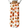 Halloween Pajama Pants for Women Halloween Pumpkin Print Fuzzy Sleep Pants for Women Warm Cozy Pj Bottoms Lounge Pants P