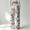 Halloween Pajama Pants for Women Halloween Pumpkin Print Fuzzy Sleep Pants for Women Warm Cozy Pj Bottoms Lounge Pants P