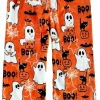 Halloween Pajama Pants for Women Men Couples Flannel Pjs Pants Fuzzy Pjs Pants Plush Pajama Bottom Costume Sleepwear Mat