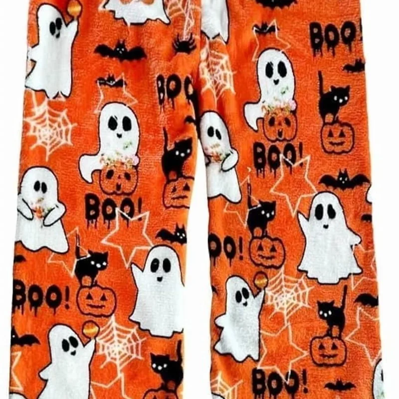 Halloween Pajama Pants for Women Men Couples Flannel Pjs Pants Fuzzy Pjs Pants Plush Pajama Bottom Costume Sleepwear Mat