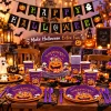 Halloween Paper Plates for Halloween Party Decoration Disposable Cups Napkins Table Cover for Halloween Banner Birthday
