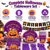 Halloween Paper Plates for Halloween Party Decoration Disposable Cups Napkins Table Cover for Halloween Banner Birthday