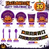 Halloween Paper Plates for Halloween Party Decoration Disposable Cups Napkins Table Cover for Halloween Banner Birthday